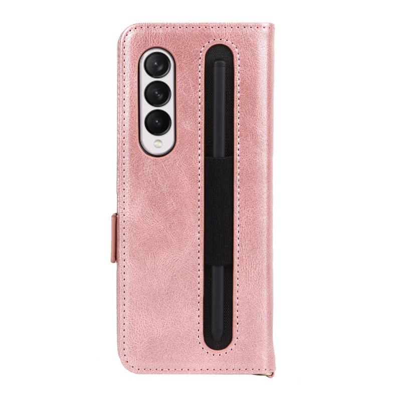 Capa De Couro Para Samsung Galaxy Z Fold 3 5G Flip Aba De Suporte De Caneta Dupla