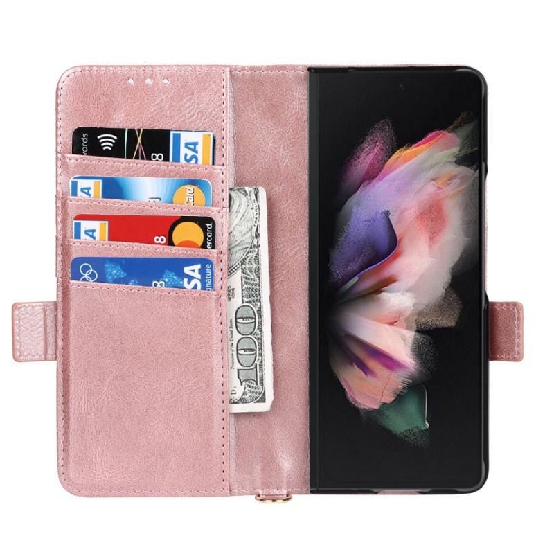 Capa De Couro Para Samsung Galaxy Z Fold 3 5G Flip Aba De Suporte De Caneta Dupla