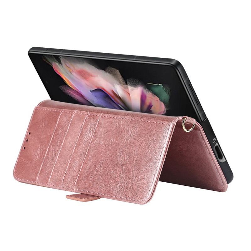 Capa De Couro Para Samsung Galaxy Z Fold 3 5G Flip Aba De Suporte De Caneta Dupla