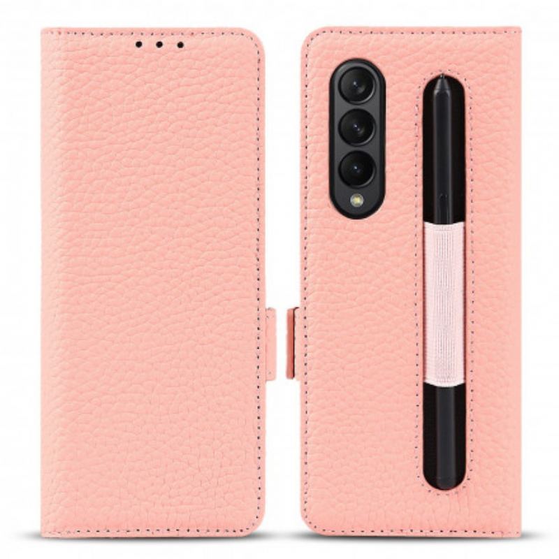 Capa De Couro Para Samsung Galaxy Z Fold 3 5G Couro Lichia Genuíno