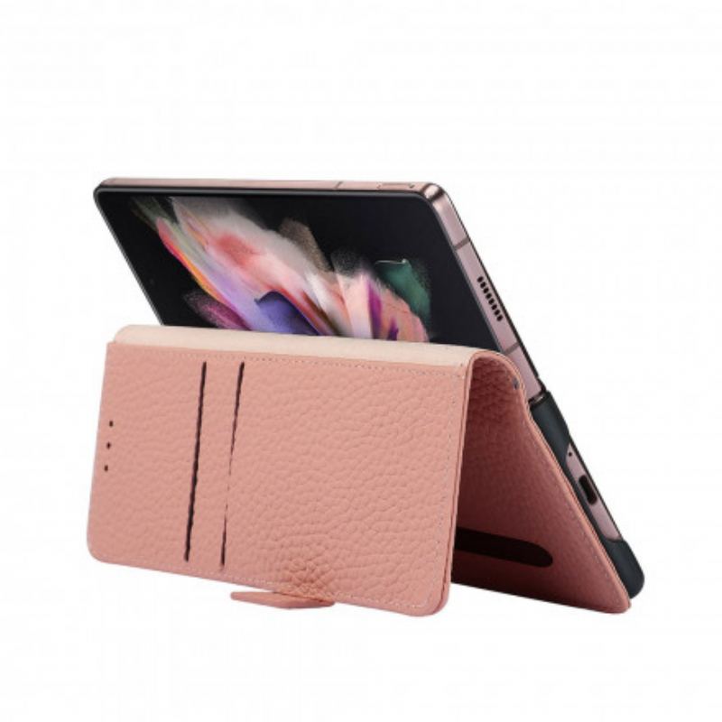 Capa De Couro Para Samsung Galaxy Z Fold 3 5G Couro Lichia Genuíno