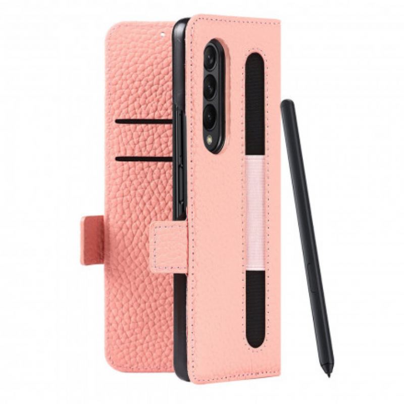 Capa De Couro Para Samsung Galaxy Z Fold 3 5G Couro Lichia Genuíno