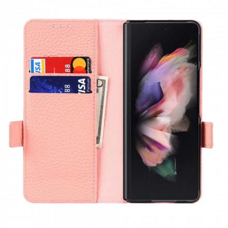 Capa De Couro Para Samsung Galaxy Z Fold 3 5G Couro Lichia Genuíno