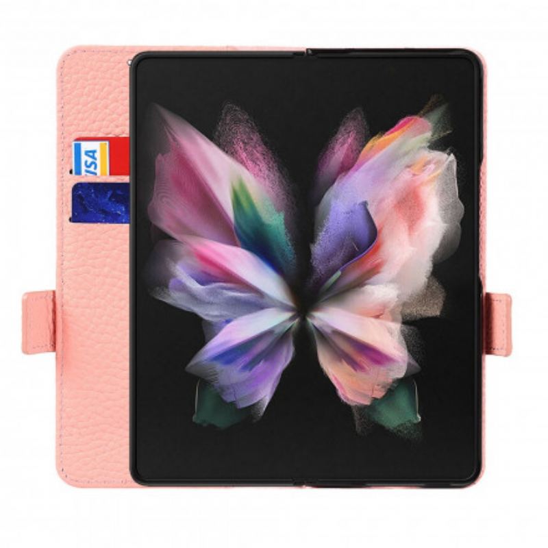 Capa De Couro Para Samsung Galaxy Z Fold 3 5G Couro Lichia Genuíno