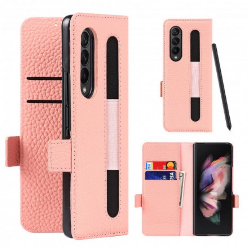 Capa De Couro Para Samsung Galaxy Z Fold 3 5G Couro Lichia Genuíno