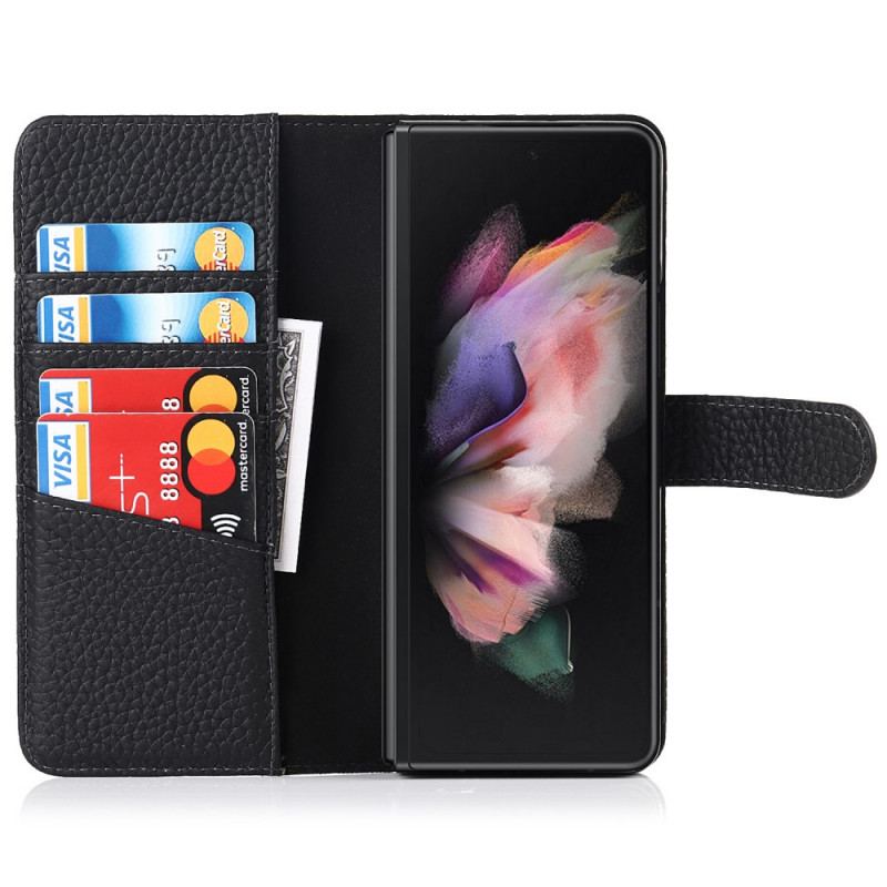 Capa De Couro Para Samsung Galaxy Z Fold 3 5G Porta-canetas De Couro De Lichia Genuíno