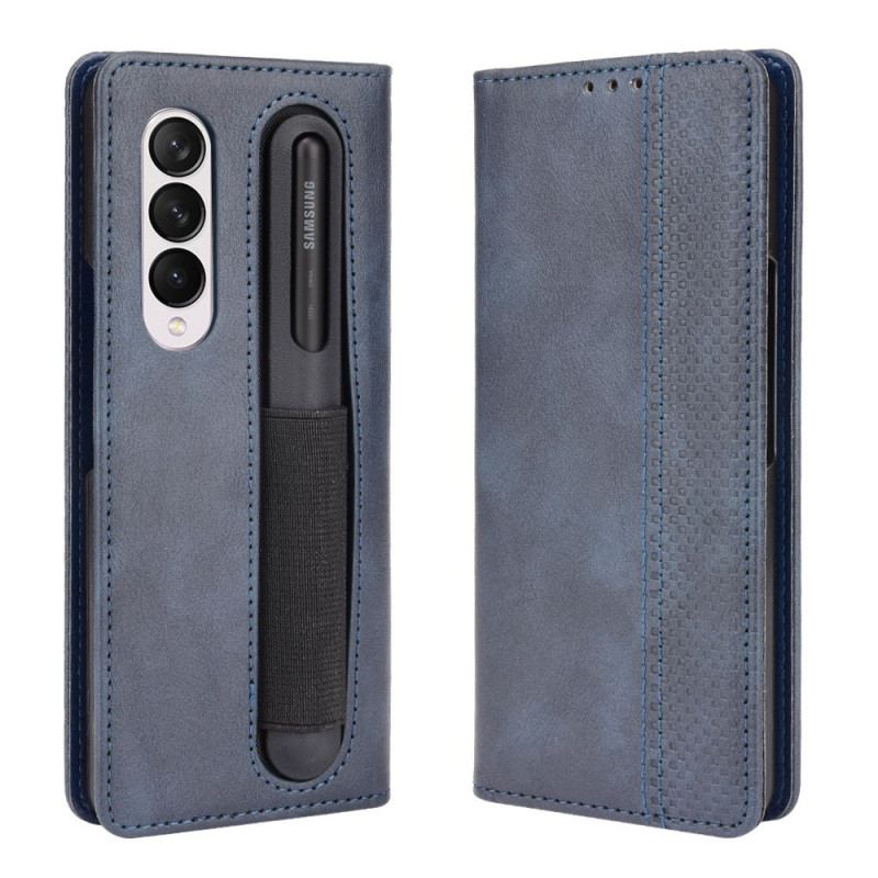 Capa De Couro Para Samsung Galaxy Z Fold 3 5G Suporte Para Caneta Estilizado Com Efeito De Couro