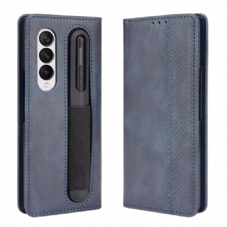 Capa De Couro Para Samsung Galaxy Z Fold 3 5G Suporte Para Caneta Estilizado Com Efeito De Couro