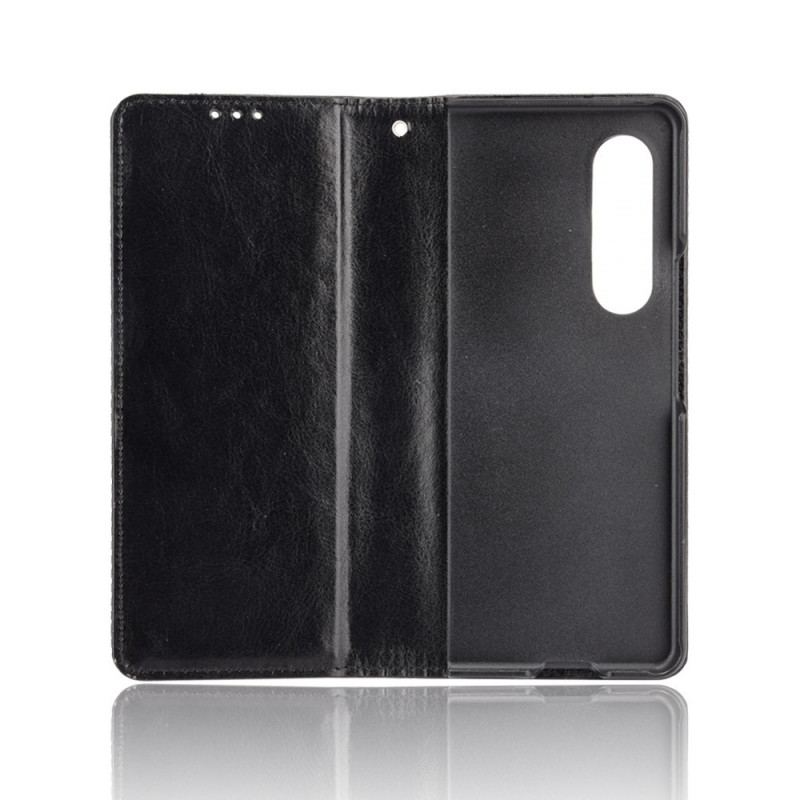 Capa De Couro Para Samsung Galaxy Z Fold 3 5G Suporte Para Caneta Estilizado Com Efeito De Couro