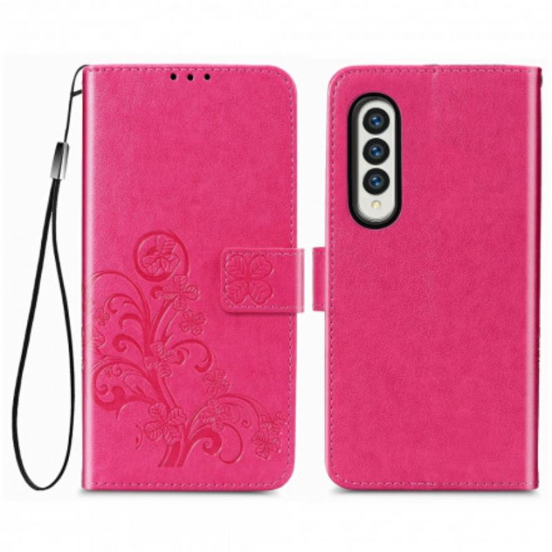 Capa Flip Para Samsung Galaxy Z Fold 3 5G Desenho De Flores Com Cordão