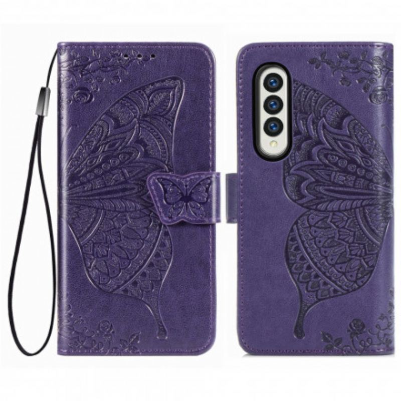 Capa Flip Para Samsung Galaxy Z Fold 3 5G Design De Borboleta Com Cordão