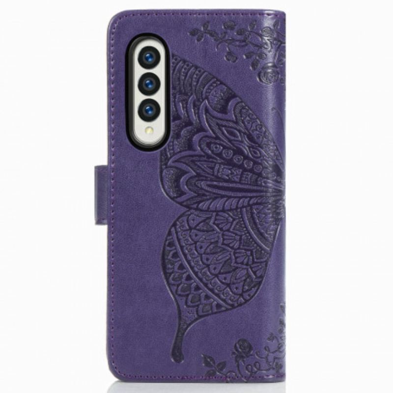 Capa Flip Para Samsung Galaxy Z Fold 3 5G Design De Borboleta Com Cordão