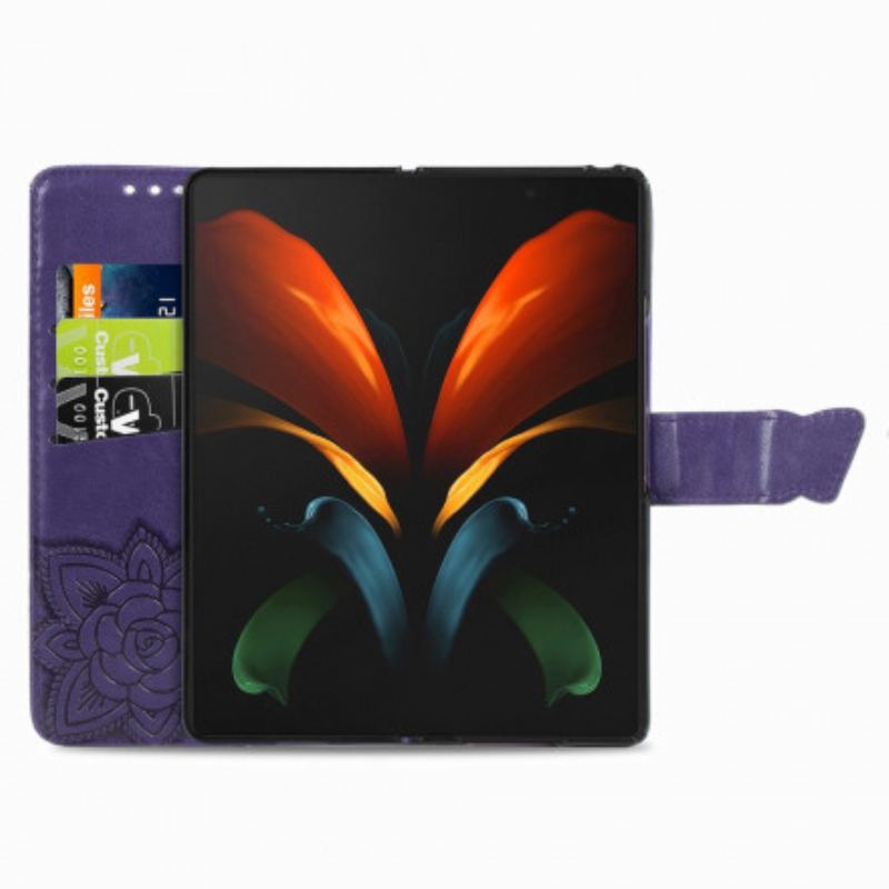 Capa Flip Para Samsung Galaxy Z Fold 3 5G Design De Borboleta Com Cordão