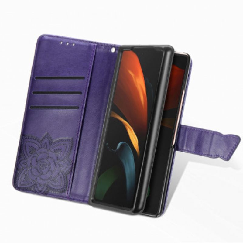 Capa Flip Para Samsung Galaxy Z Fold 3 5G Design De Borboleta Com Cordão