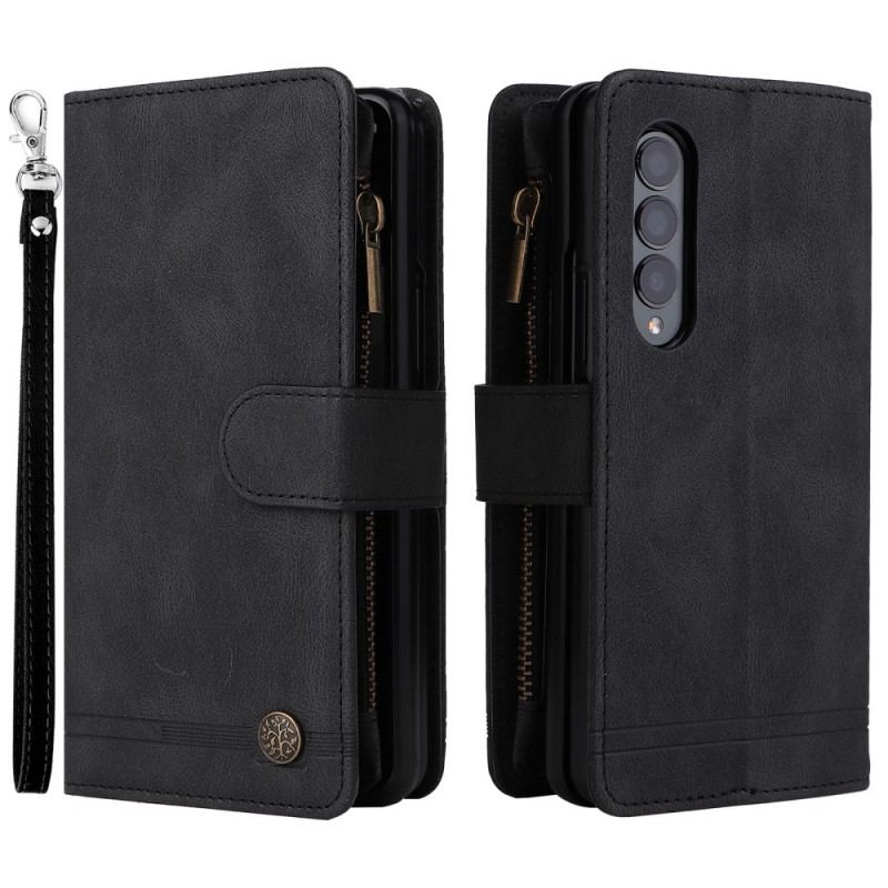 Capa Flip Para Samsung Galaxy Z Fold 3 5G Rebite Multifuncional E Cordão