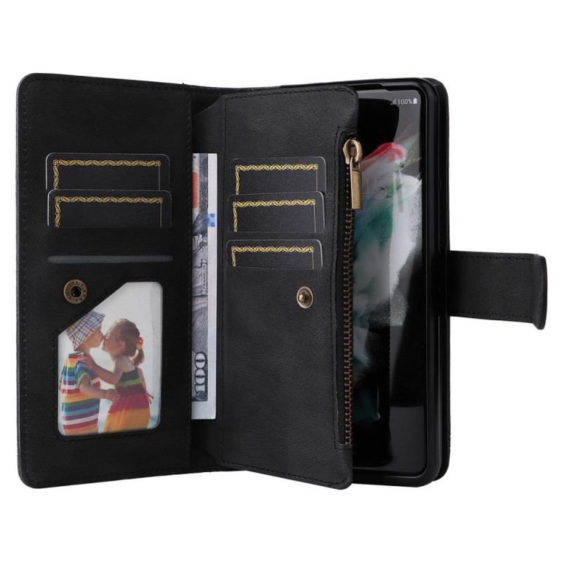 Capa Flip Para Samsung Galaxy Z Fold 3 5G Rebite Multifuncional E Cordão