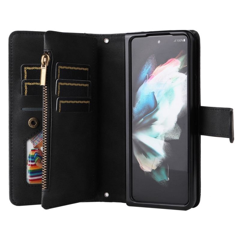 Capa Flip Para Samsung Galaxy Z Fold 3 5G Rebite Multifuncional E Cordão