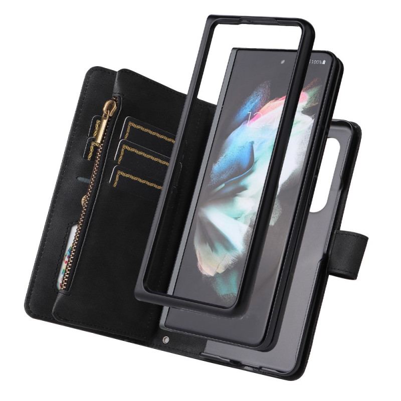 Capa Flip Para Samsung Galaxy Z Fold 3 5G Rebite Multifuncional E Cordão