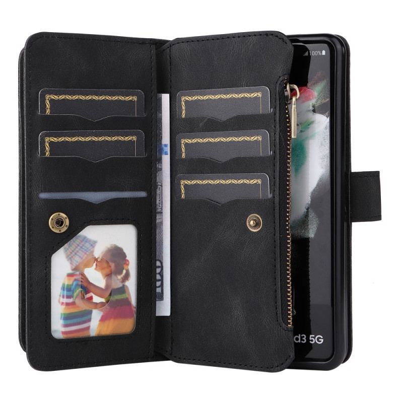 Capa Flip Para Samsung Galaxy Z Fold 3 5G Titular Do Cartão Multifuncional