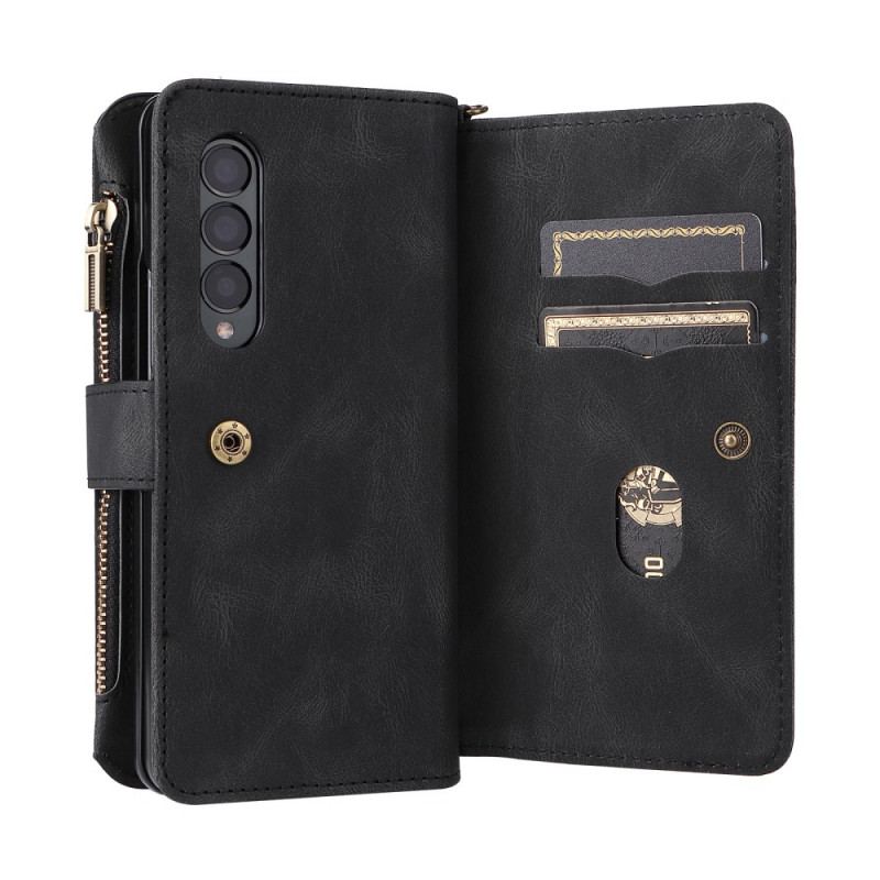 Capa Flip Para Samsung Galaxy Z Fold 3 5G Titular Do Cartão Multifuncional