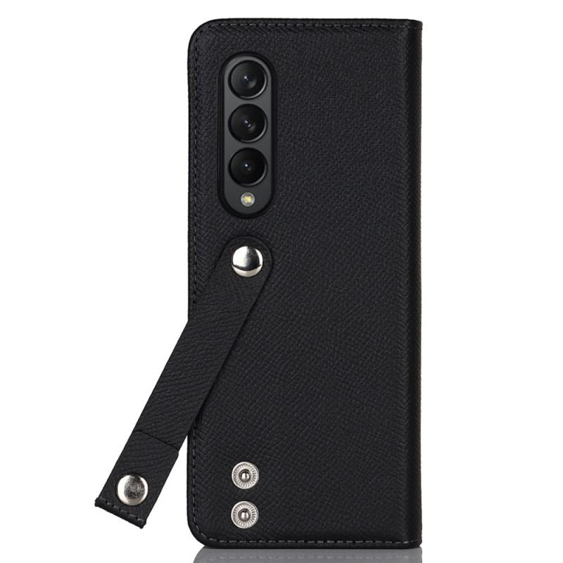 Capa Folio Para Samsung Galaxy Z Fold 3 5G Porta Caneta E Alça De Couro Genuíno