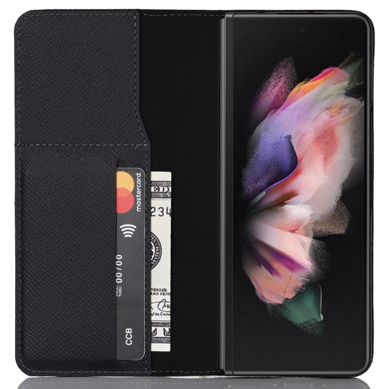 Capa Folio Para Samsung Galaxy Z Fold 3 5G Porta Caneta E Alça De Couro Genuíno