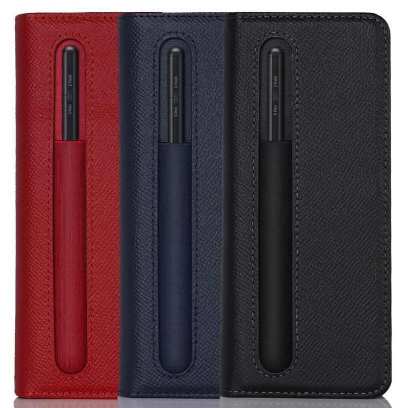 Capa Folio Para Samsung Galaxy Z Fold 3 5G Porta Caneta E Alça De Couro Genuíno