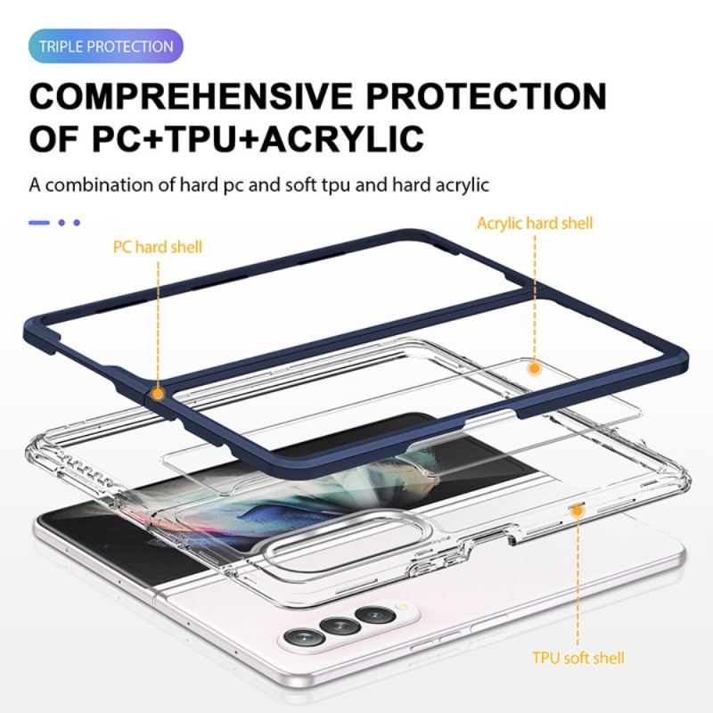 Capa Para Samsung Galaxy Z Fold 3 5G Bordas Coloridas Híbridas Transparentes