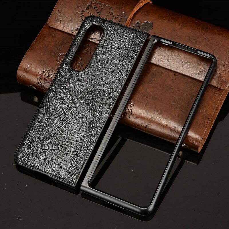 Capa Para Samsung Galaxy Z Fold 3 5G Couro Falso De Crocodilo