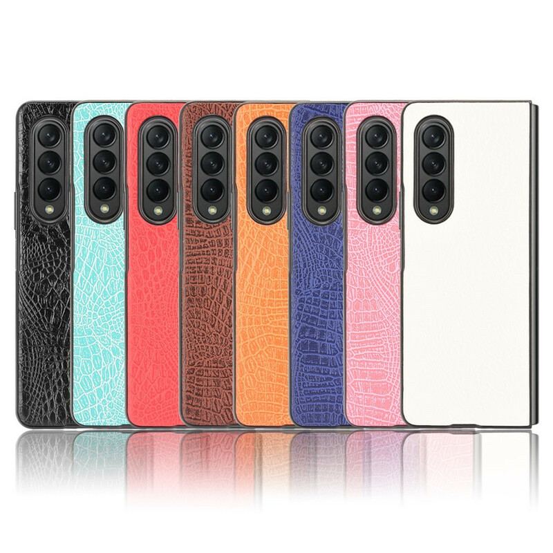 Capa Para Samsung Galaxy Z Fold 3 5G Couro Falso De Crocodilo