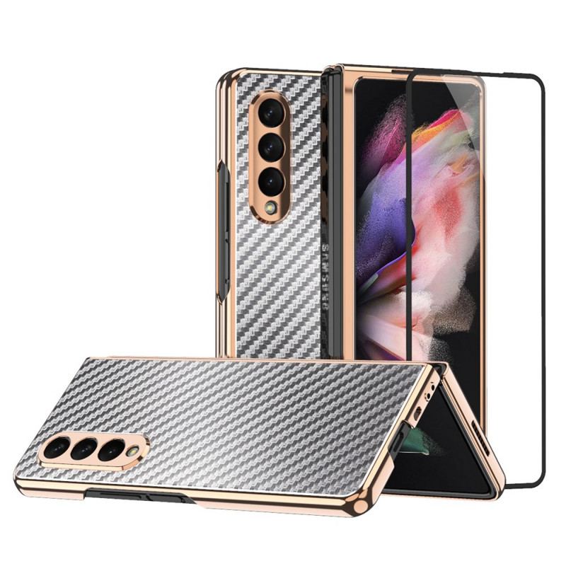 Capa Para Samsung Galaxy Z Fold 3 5G Fibra De Carbono Com Protetor De Tela