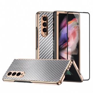 Capa Para Samsung Galaxy Z Fold 3 5G Fibra De Carbono Com Protetor De Tela