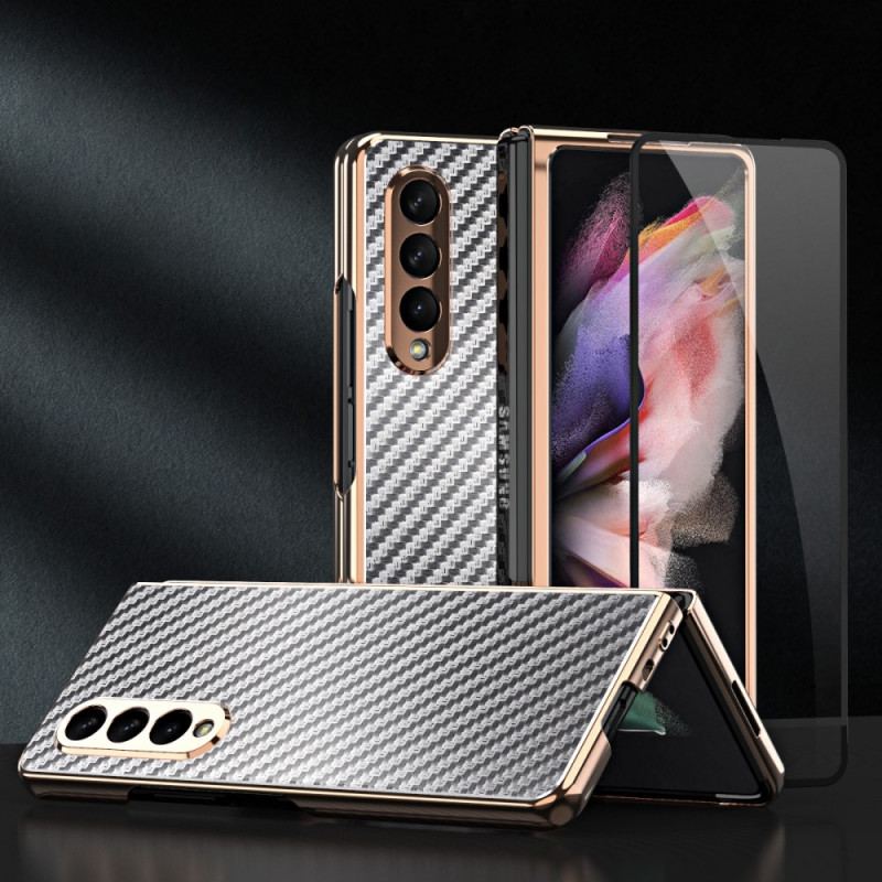 Capa Para Samsung Galaxy Z Fold 3 5G Fibra De Carbono Com Protetor De Tela