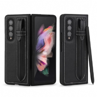 Capa Para Samsung Galaxy Z Fold 3 5G Porta-canetas De Couro Genuíno