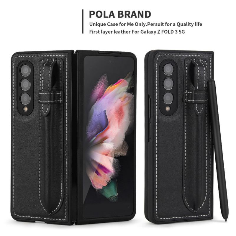 Capa Para Samsung Galaxy Z Fold 3 5G Porta-canetas De Couro Genuíno