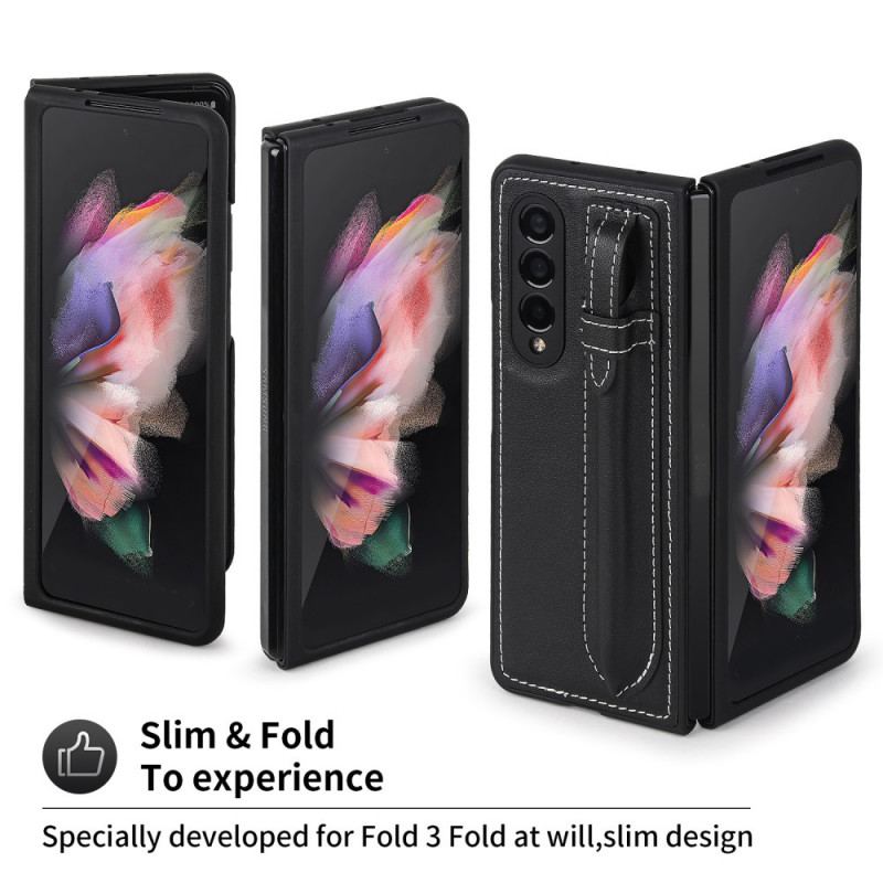 Capa Para Samsung Galaxy Z Fold 3 5G Porta-canetas De Couro Genuíno