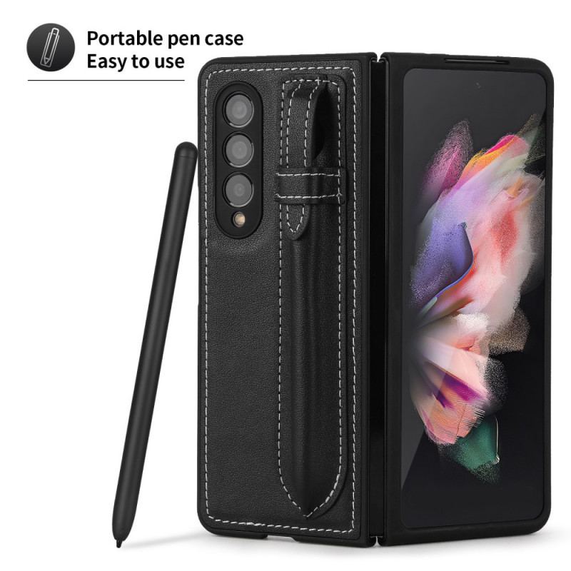 Capa Para Samsung Galaxy Z Fold 3 5G Porta-canetas De Couro Genuíno