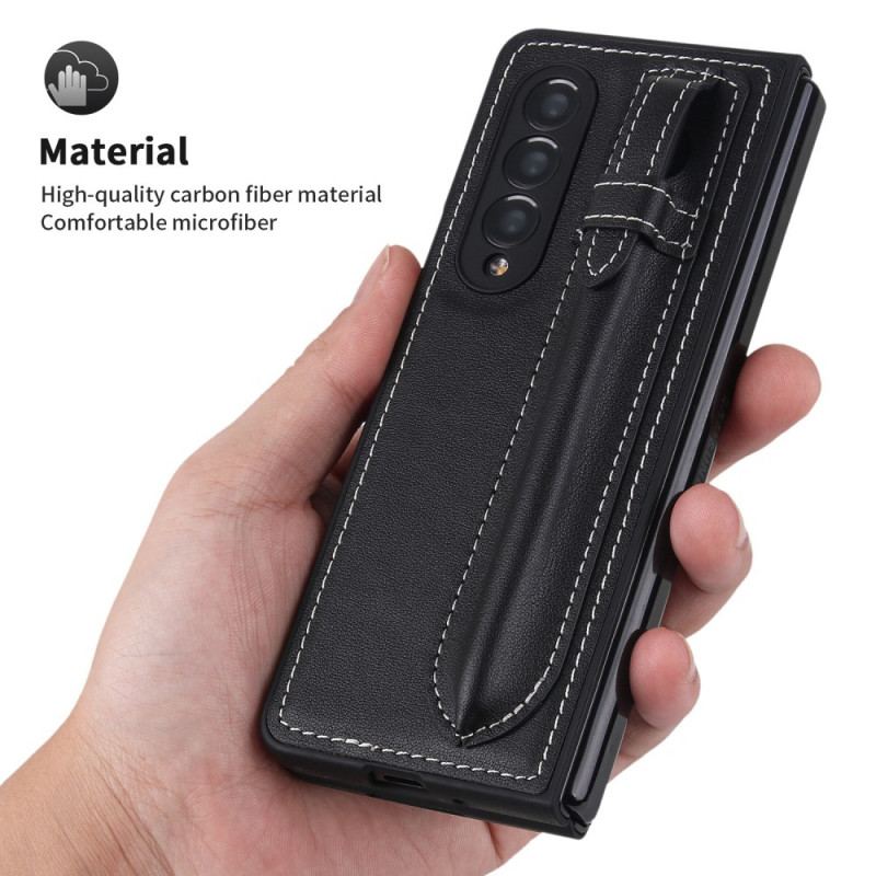 Capa Para Samsung Galaxy Z Fold 3 5G Porta-canetas De Couro Genuíno