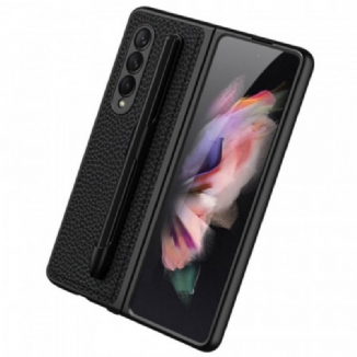 Capa Para Samsung Galaxy Z Fold 3 5G Suporte Para Caneta Gkk Em Couro De Lichia