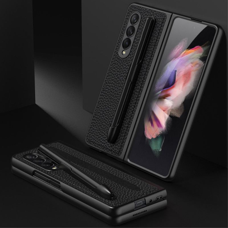 Capa Para Samsung Galaxy Z Fold 3 5G Suporte Para Caneta Gkk Em Couro De Lichia