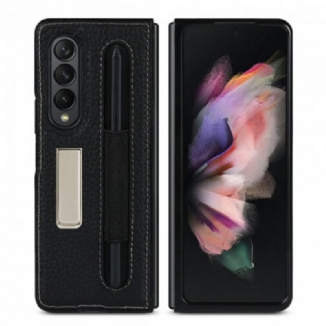 Capa Para Samsung Galaxy Z Fold 3 5G Suporte De Couro De Lichia