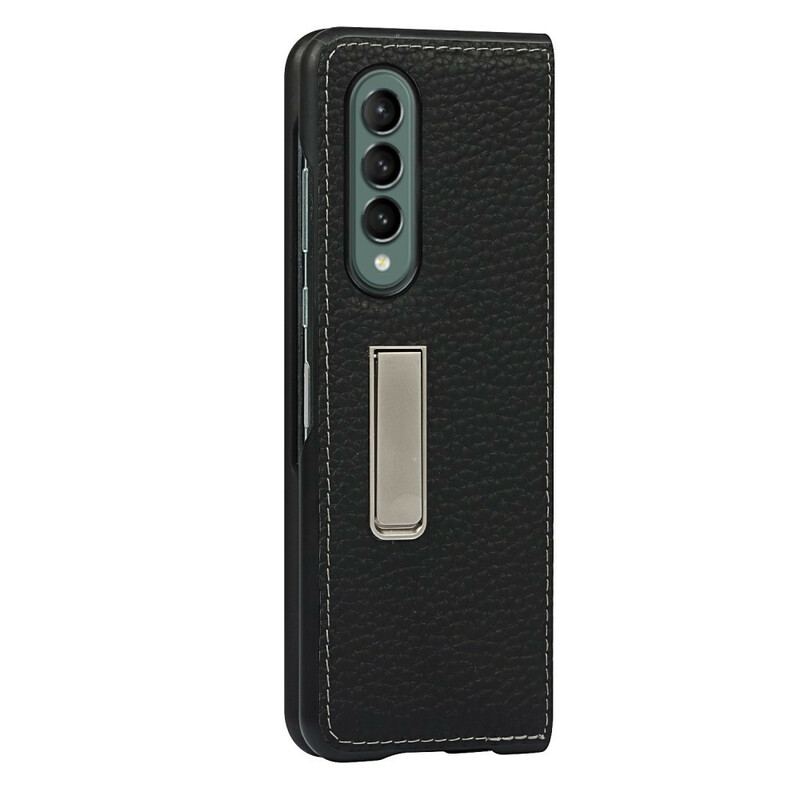 Capa Para Samsung Galaxy Z Fold 3 5G Suporte Mãos Livres De Couro De Lichia Genuíno