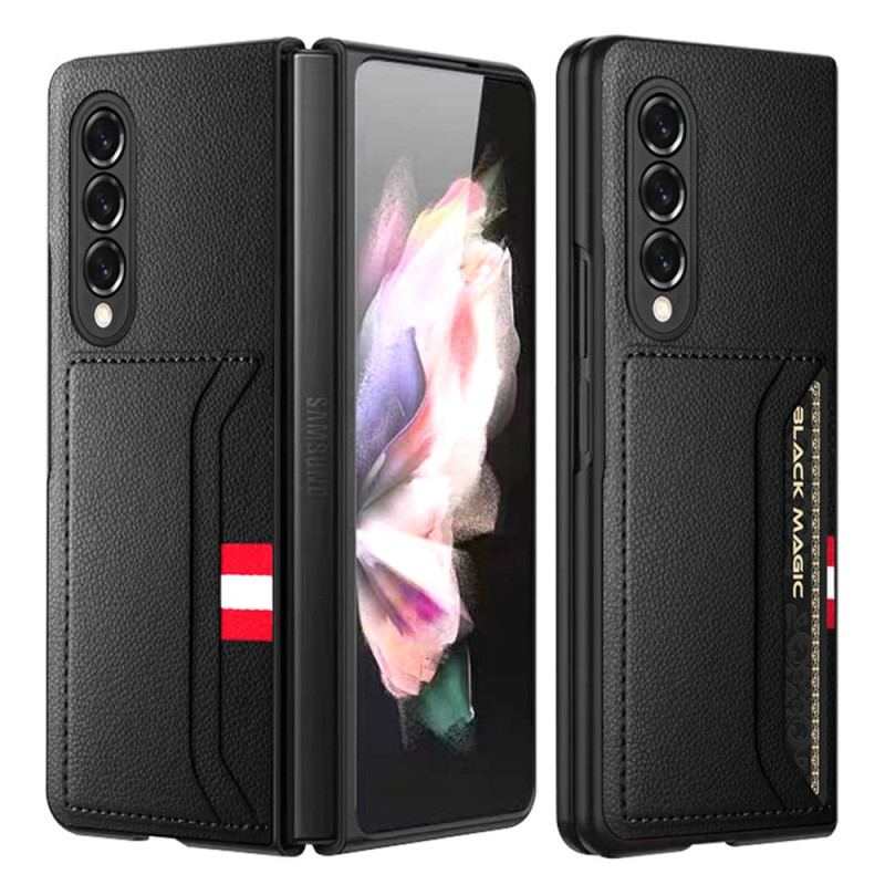 Capa Para Samsung Galaxy Z Fold 3 5G Titular De Cartão Duplo De Couro De Lichia