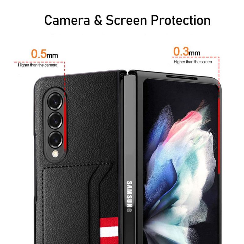 Capa Para Samsung Galaxy Z Fold 3 5G Titular De Cartão Duplo De Couro De Lichia