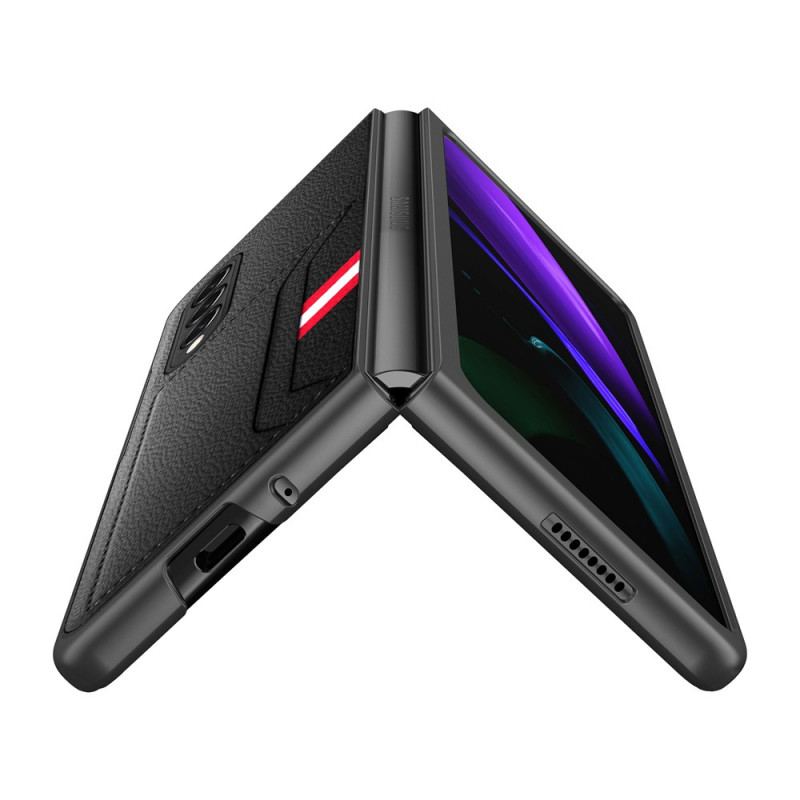 Capa Para Samsung Galaxy Z Fold 3 5G Titular De Cartão Duplo De Couro De Lichia