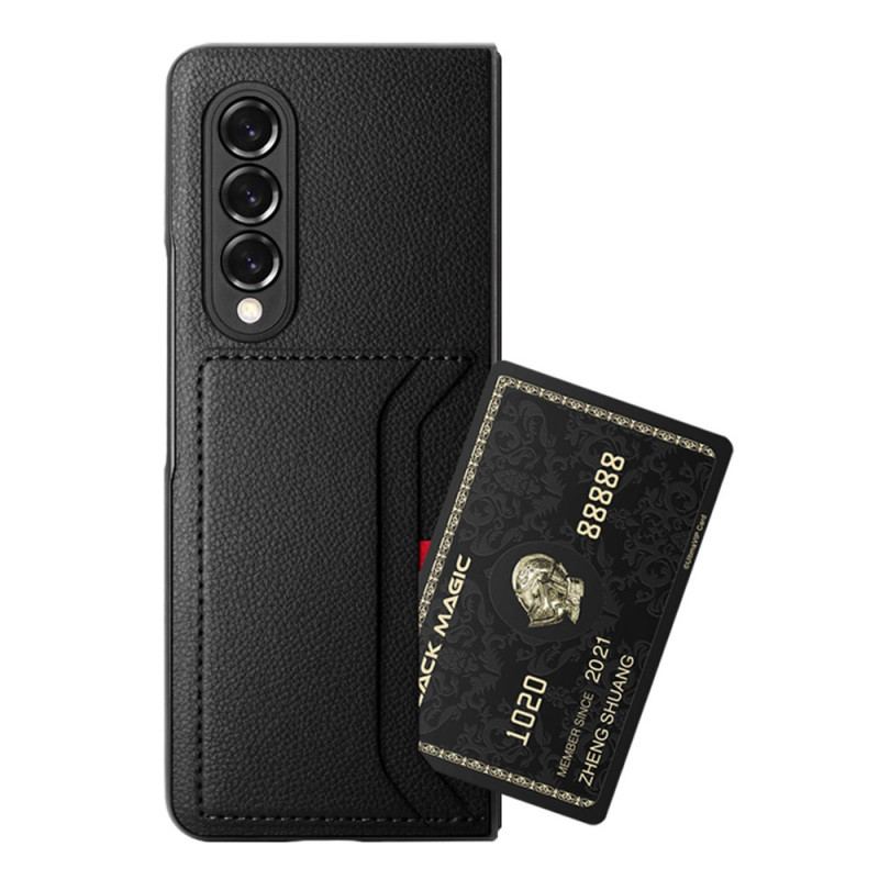 Capa Para Samsung Galaxy Z Fold 3 5G Titular De Cartão Duplo De Couro De Lichia