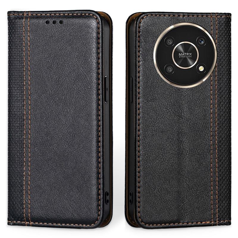 Capa De Celular Para Honor Magic 4 Lite 5G Flip Costura De Couro De Lichia