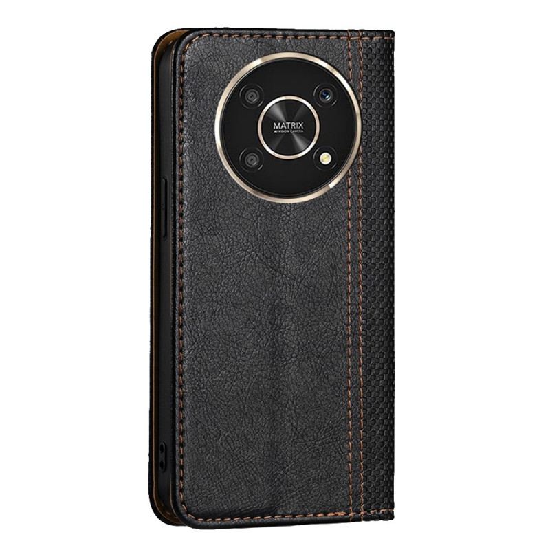 Capa De Celular Para Honor Magic 4 Lite 5G Flip Costura De Couro De Lichia