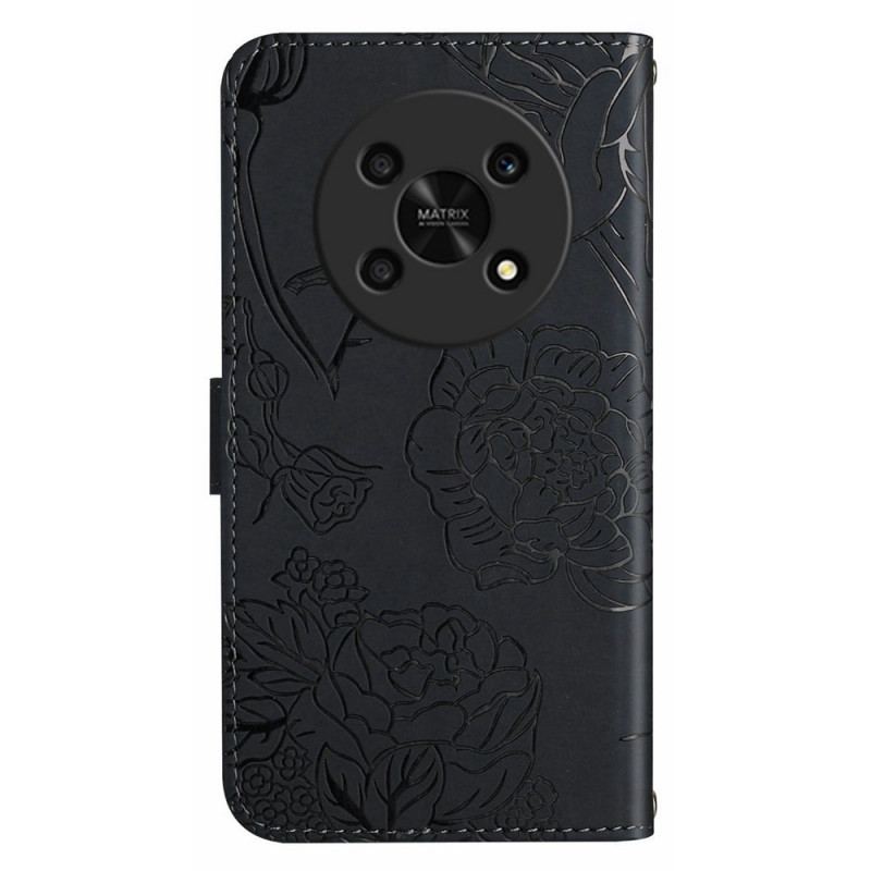 Capa Flip Para Honor Magic 4 Lite 5G Borboletas E Cordão