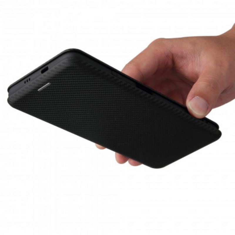 Capa De Celular Para Xiaomi Mi 11i 5G Flip Fibra De Carbono Com Anel De Suporte